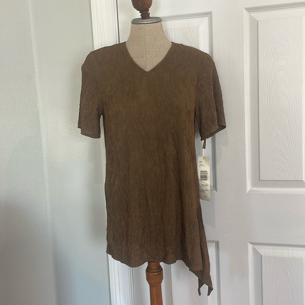 Vintage 90s Chaus short sleeve tunic top crinkle knits eco olive women’s…